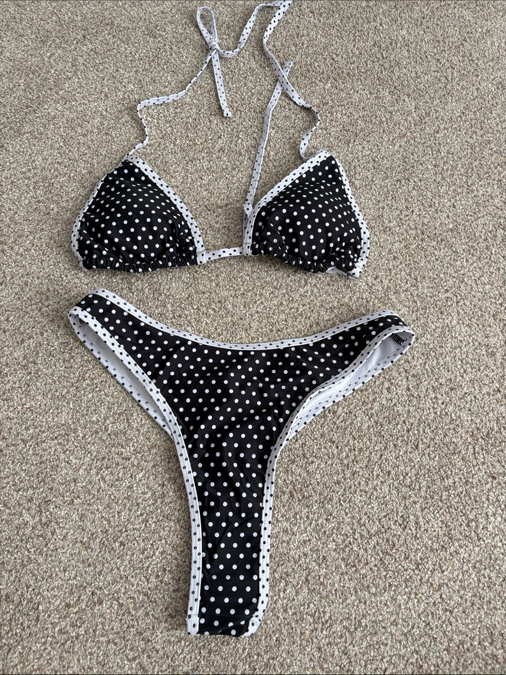 Polka Dot Triangle Bikini Set in Black and White